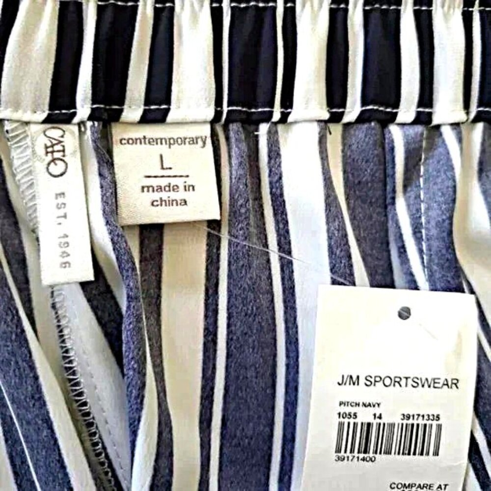 Cato Navy/White Striped High Rise Belted Wide Leg Pants SZ L - Picture 4 of 10